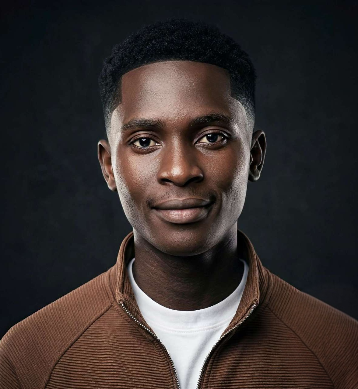 Stylized cinematic portrait of a creative professional designer with dramatic high-contrast lighting and subtle blue rim light